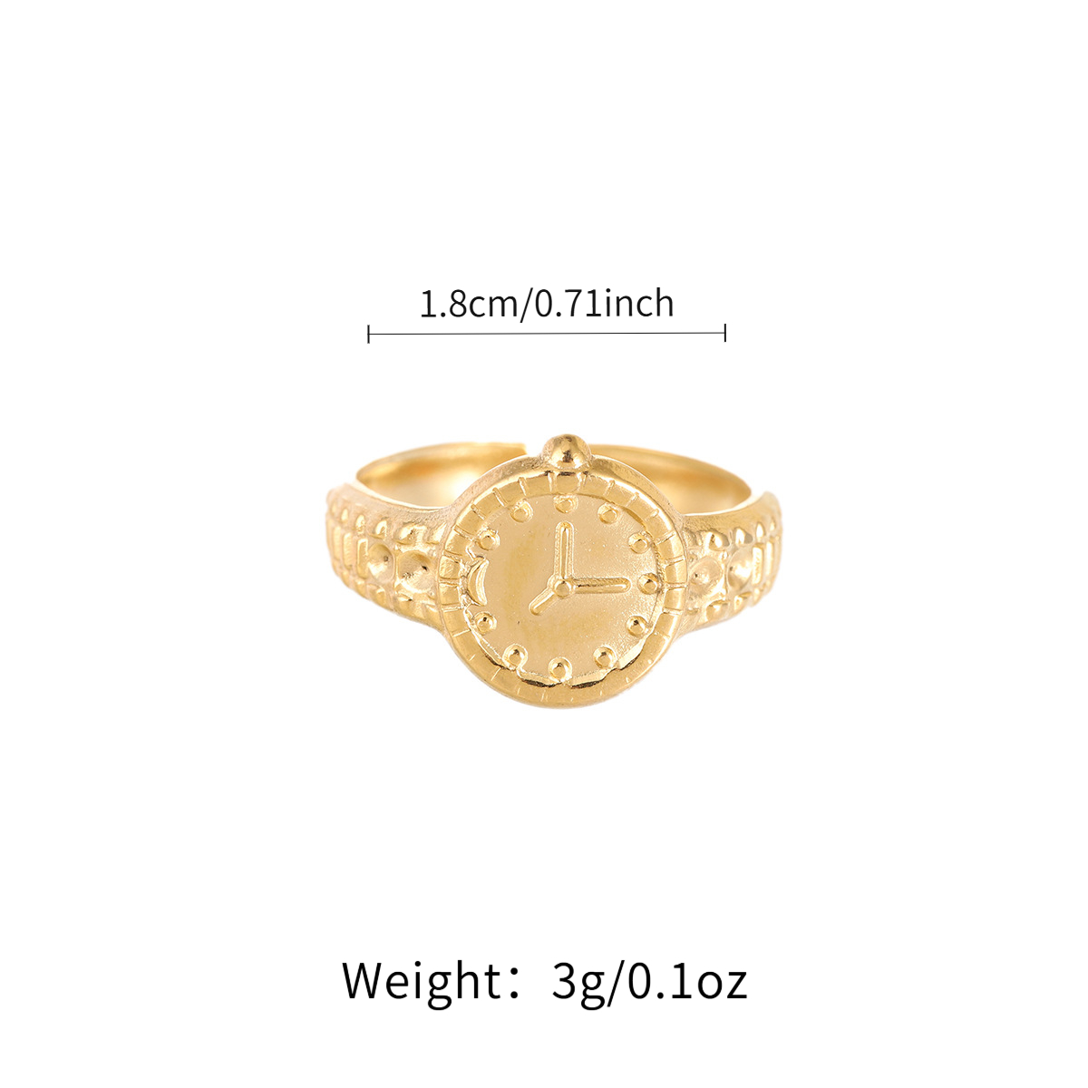 Unisex Vintage Clock Dial Texture Design Stainless Steel Open Ring